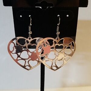 Silver Tone Heart 1.5" Earrings